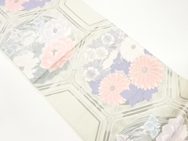 亀甲に花々模様織出し袋帯